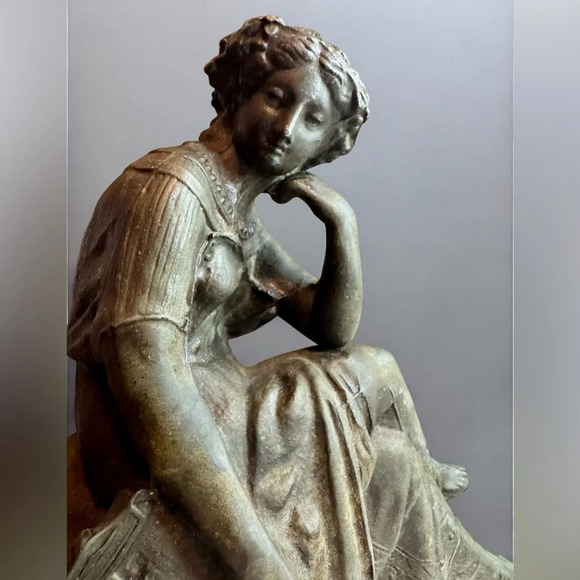 1880s Victorian Art Nouveau Sculpture of Muse with Harp - Picture 6 of 9